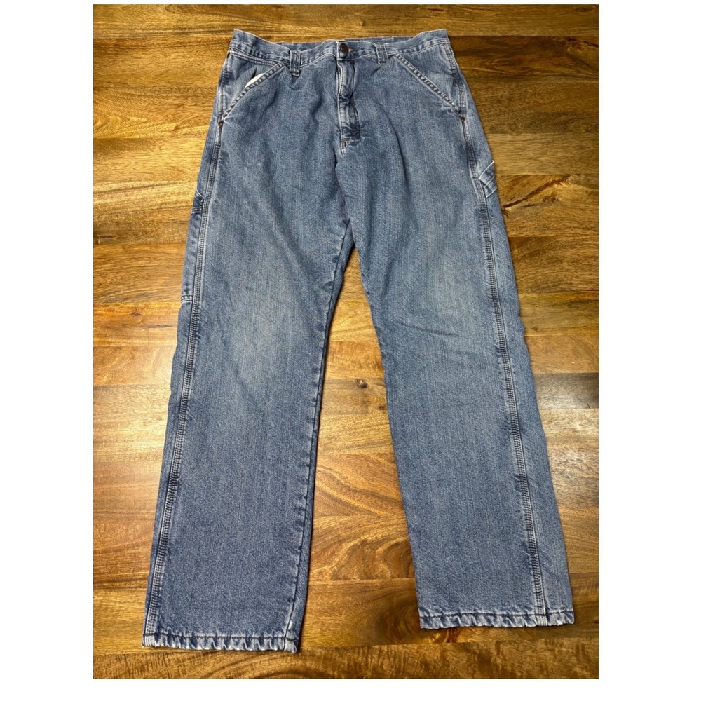 Wrangler Fleece Lined Carpenter Jeans Mens 34x32 Blue Denim Work Pants 94FLWST